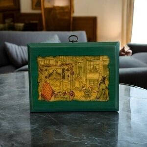 Marcy Lawson Decoupage Wood Frame Fisherman Village Scene Vintage Handmade 9x7